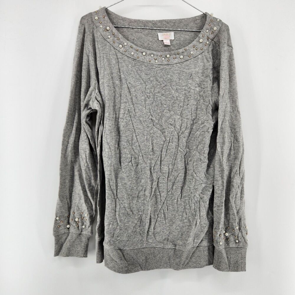 Belle by Kim Gravel Jingle Belles Women's Large Gray Beaded Long Sleeve Shirt
